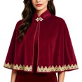 thumbnail image 2 of ZACPNCV Women Short Velvet Cape Shawl Stand Collar Frog Button Evening Gown Wrap Elegant Velvet Cape for Wedding Dinner Party Formal Evening B-Burgundy, 2 of 8