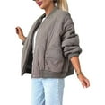thumbnail image 3 of Chaqueta Acolchada de Mujer, Oversize, de Color Liso, Larga, con Cremallera, Estilo Casual y Bolsillos Color Camello Gris XL, 3 of 9
