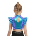 thumbnail image 4 of Nyeemya Kids Girls Metallic Jazz Hip-Hop Dance Shirt Rhinestone Adorned Ruffle Sleeveless Crop Top Blue 14, 4 of 8