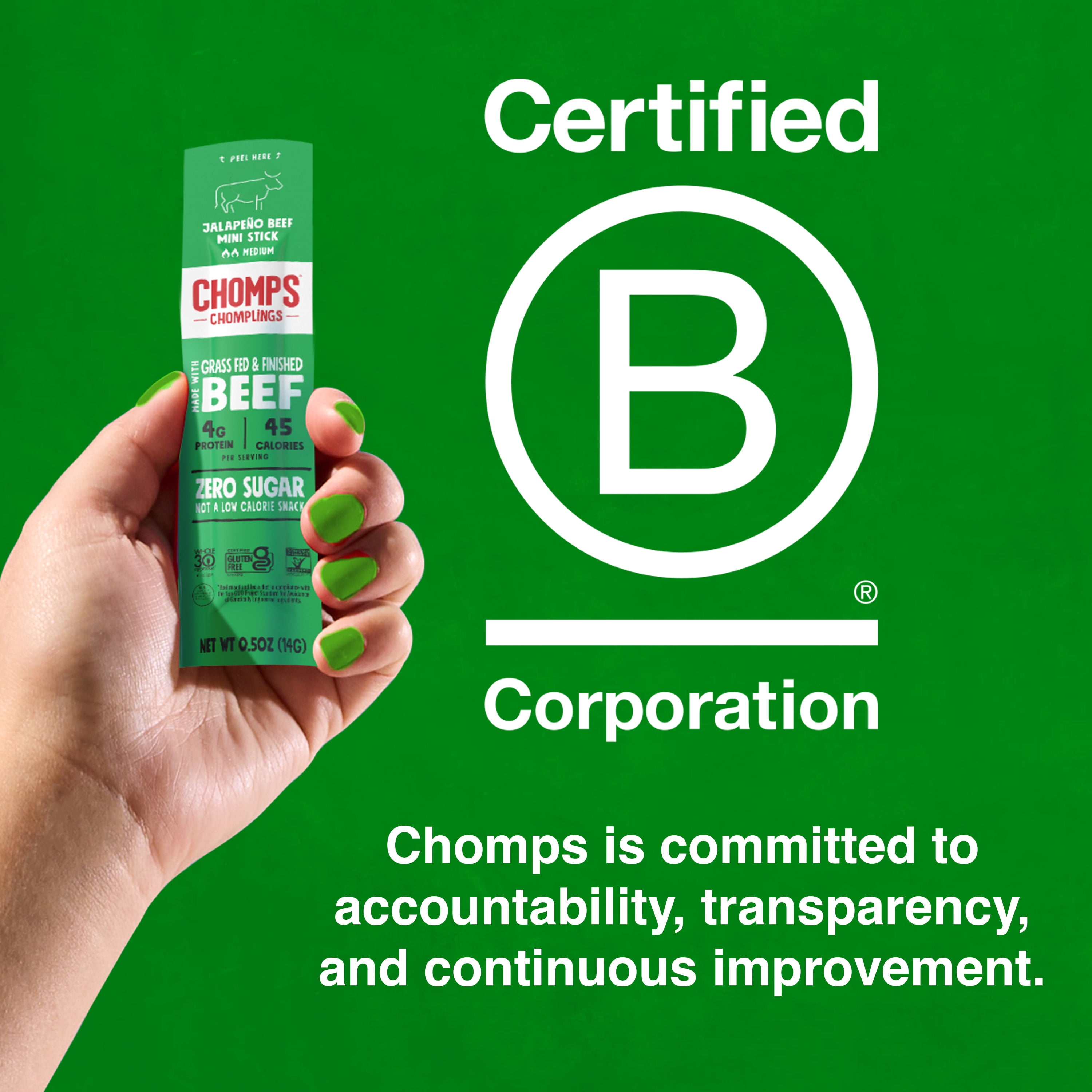 Chomplings Grass-Fed and Finished Jalapeno Beef Jerky Snack Sticks, 4g of Protein (24 Count)