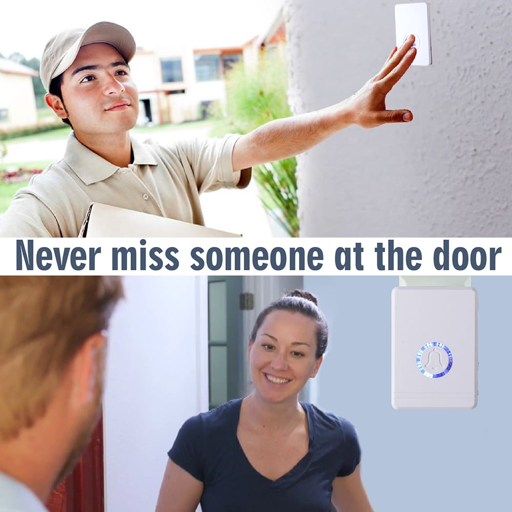 GREENCYCLE 3 Set Wireless Doorbell Door Open Chime, 1312ft Long Range, Adjustable Volume 48 Chimes with LED Flash Door Chime, IP 66 Waterproof Doorbell Button for Home Classroom Office Business