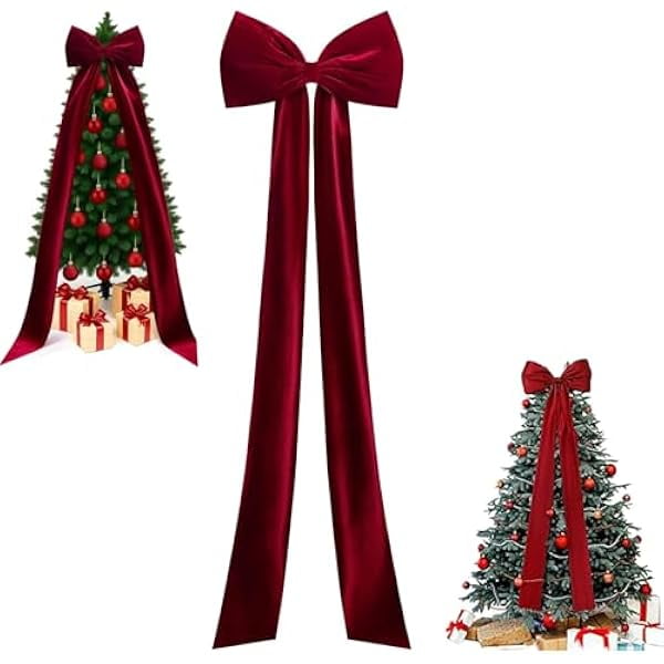 wonima02 Extra Large Giant Bow for Christmas Tree, Giant Bow for Christmas Tree, Burgundy Velvet Bows, for Holiday Xmas Wedding Home Party Decorations, Lazo Grande para Arbol De Navidad