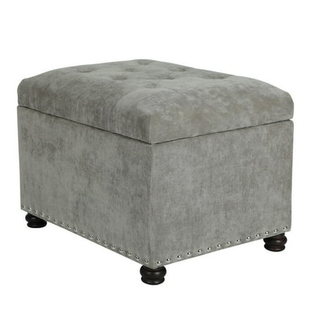 Adeco High End Classy Tufted Storage Bench Ottoman Footstool Light Grey Wood  Fabric Fabric