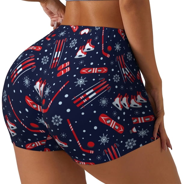 Fotbe Winter Skiing Snowflakes Shorts Sin Costuras – Shorts Deportivos de Cintura Alta para Mujer, Elásticos para Gimnasio, Yoga, Running o Ciclismo-Small