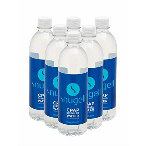 Snugell Distilled Water for CPAP Machines , 20oz Bottles 6-Pack , for ResMed and Respironics Machines ,Travel Friendly , Clean , Multi-Use , Made in USA