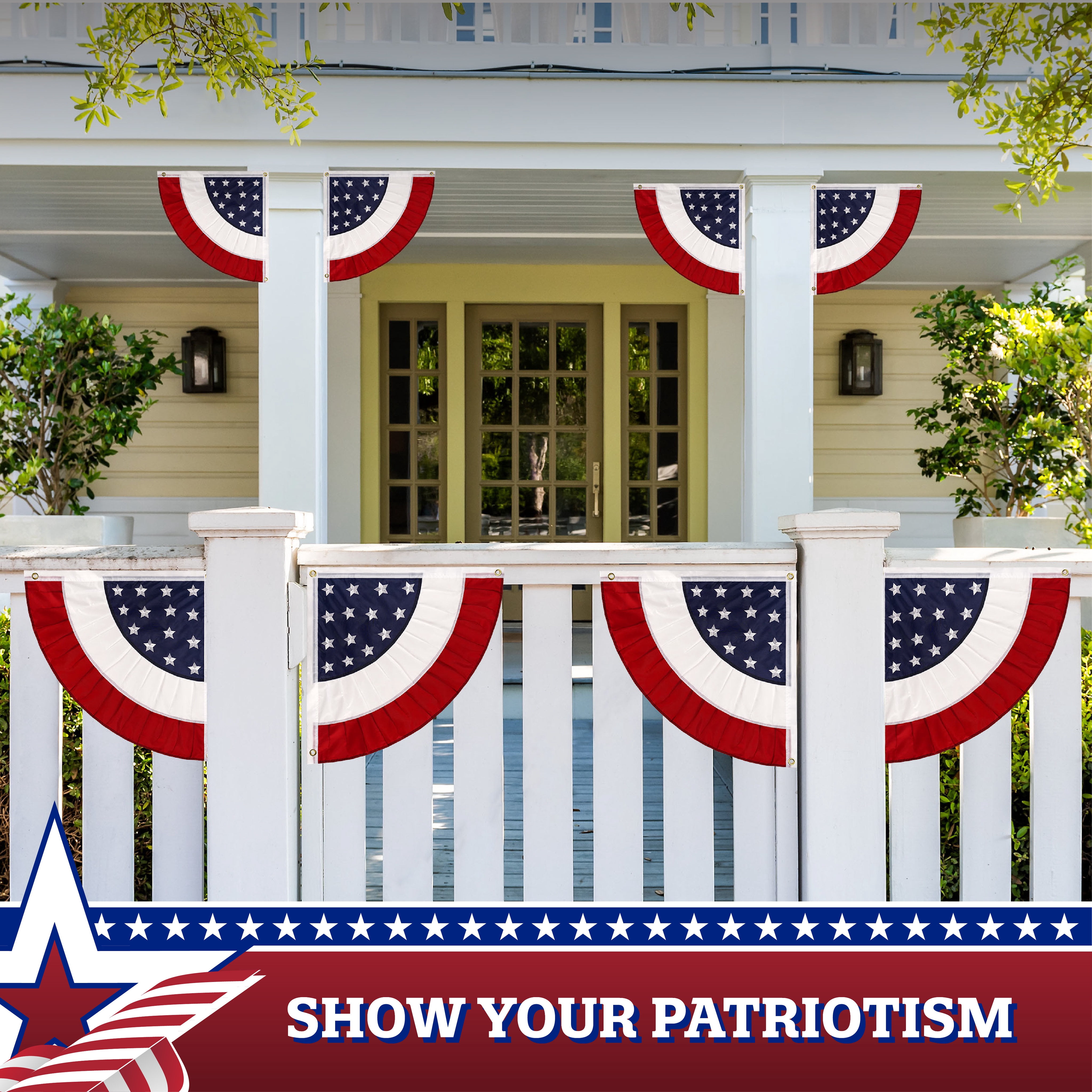 G128 - 2 Pack: USA Pleated Fan Flag 2x2FT Star Center Quarter Circle Embroidered Polyester Stars and Stripes