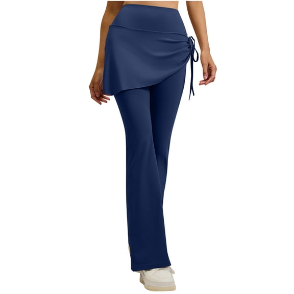 Yuanlook Womens High Waisted Flare Yoga Pants with Skirt Drawstring Stretchy Workout Leggings Size S-XXL