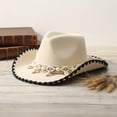 thumbnail image 5 of Hzzsbu Cow Hat for Women, Felt Western Hats With Macrame Beaded Band Jazz Top Hat Wide Brim Sun Hat Beach Vintage Retro Western Cow Hats for Wedding Party, 5 of 7