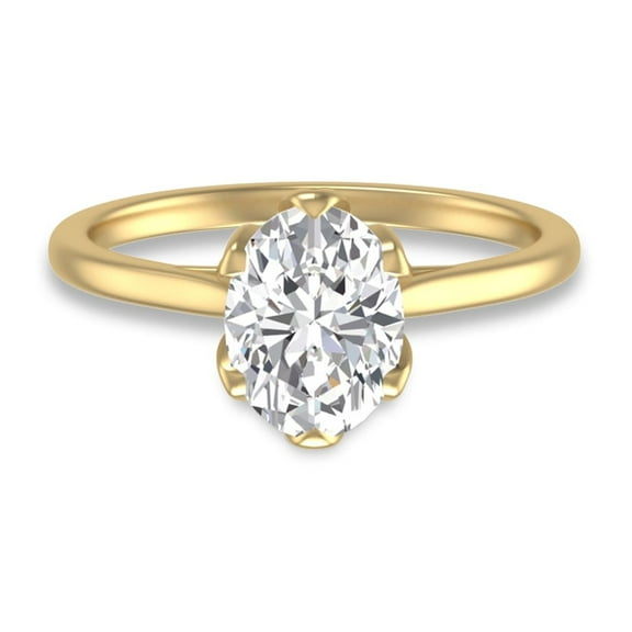 SZUL Women's 14K Yellow Gold Classic Lotus Solitaire Ring with IGI Certified 2.50 Carat Oval Shape Lab Grown Diamond