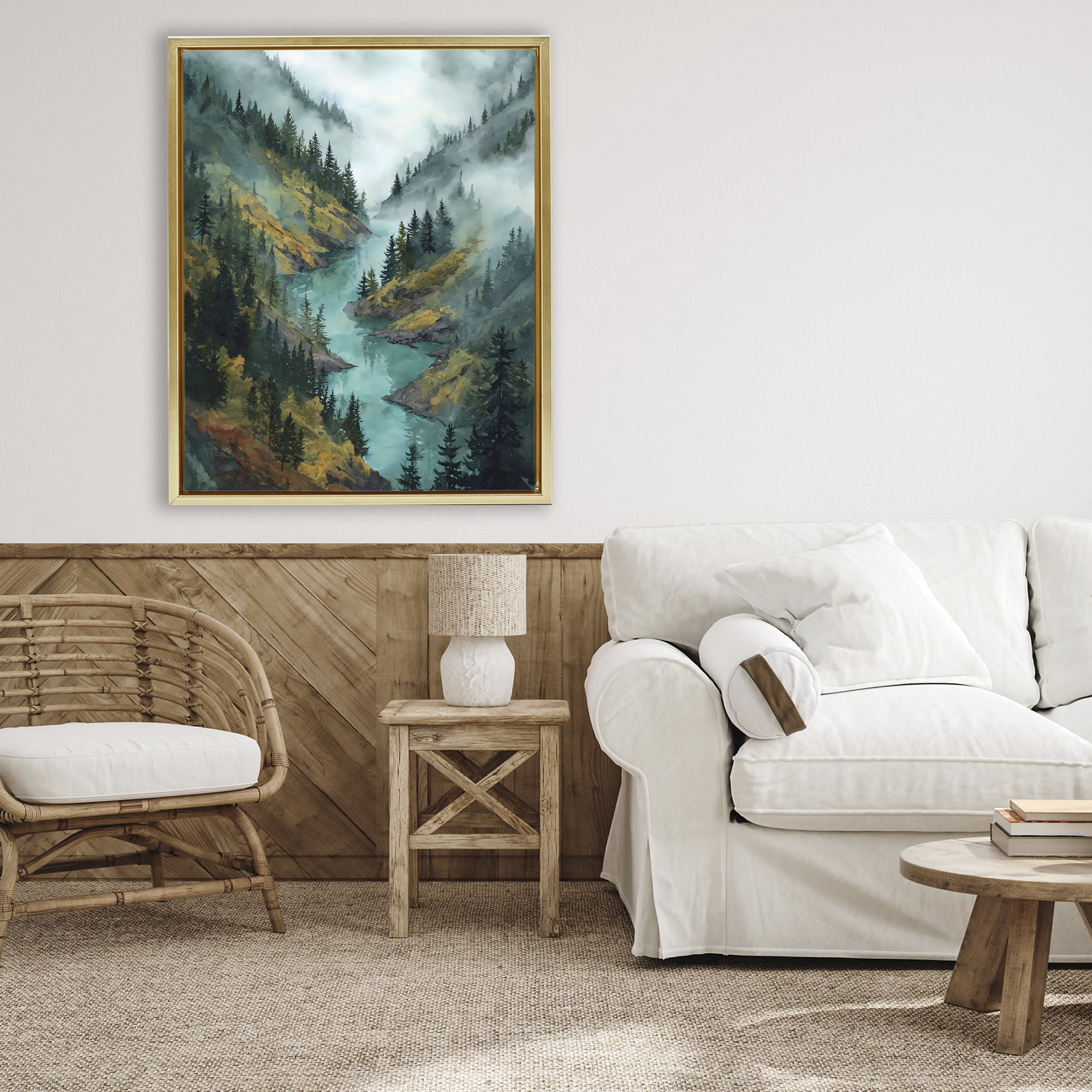 Stupell Industries Turquoise Mountain River Bends Gold Framed Floater Canvas Wall Art, design by Franklyn Gregory