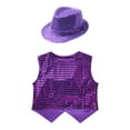 thumbnail image 4 of Alvivi Kids Boys Girls Sparkle Sequin Jazz Dance Performance Costume Vest Waistcoat and Hat Set Purple 3-4, 4 of 5