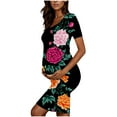 thumbnail image 3 of breaise Floral Side Ruched Maternity Dress for Womens Short Sleeve Bodycon Dress Baby Shower Dress Casual Lounge Pregnancy Dress Daily Wear, 3 of 6