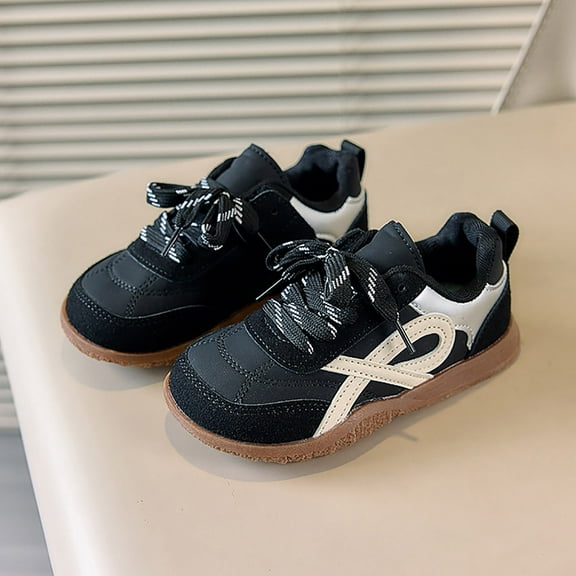 LIIPEE Girls Boys Sneakers Color Block Non- Soft Sole Lace Up Sports Training Shoes Casual Beach Sneaker,Black,15-18 Months