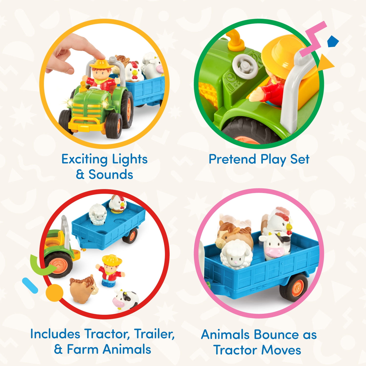 Battat Farming Fun Tractor with 7 Pieces Lights and Sounds, Toddler and Preschool Toys