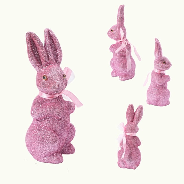 Deeceymbur Easter Gold Glitter Rabbit Ornament Flocking Material Soft Fluff Home Decor Bow Decorative Piece for Holiday Celebration