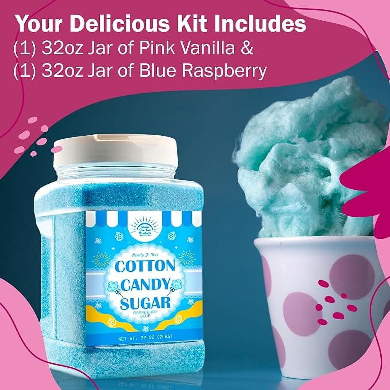 Cotton Candy Floss Sugar Package of 2ct-(Pink Vanilla and Blue Raspberry)-2lb Each Flavor- (2ct-2lb Jars)