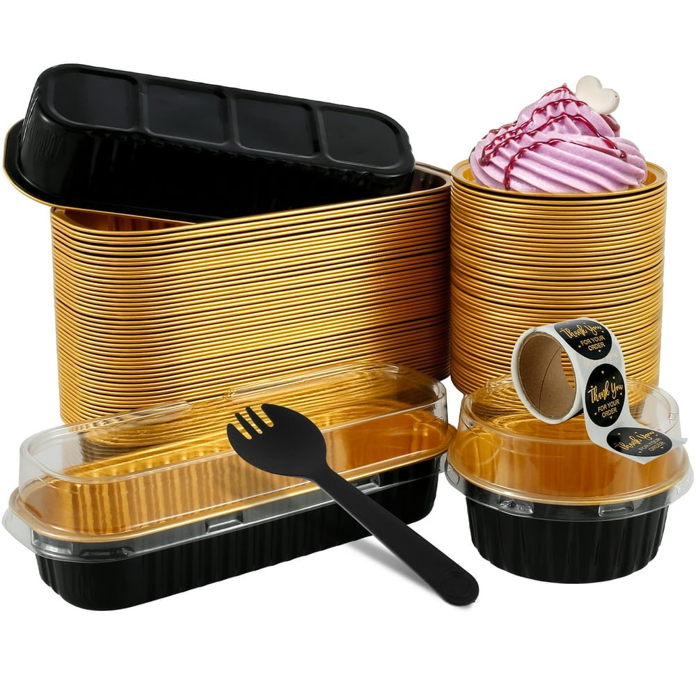 100Pcs Mini Loaf Baking Pan Aluminum Foil Cake Pan with Lid and