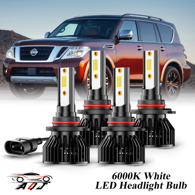 Compatible with Nissan Armada 2005-2015 High Low Beam Lamp Set 4 Pack - 10,000LM 6500K Cool White 500% Ultra-Bright Bulb, Plug & Play