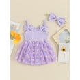 thumbnail image 5 of Aojekbee Newborn Girl Outfit, Flower Print Sleeveless Tulle Patchwork Romper Dress with Bow Hairband Summer Clothes, 5 of 10