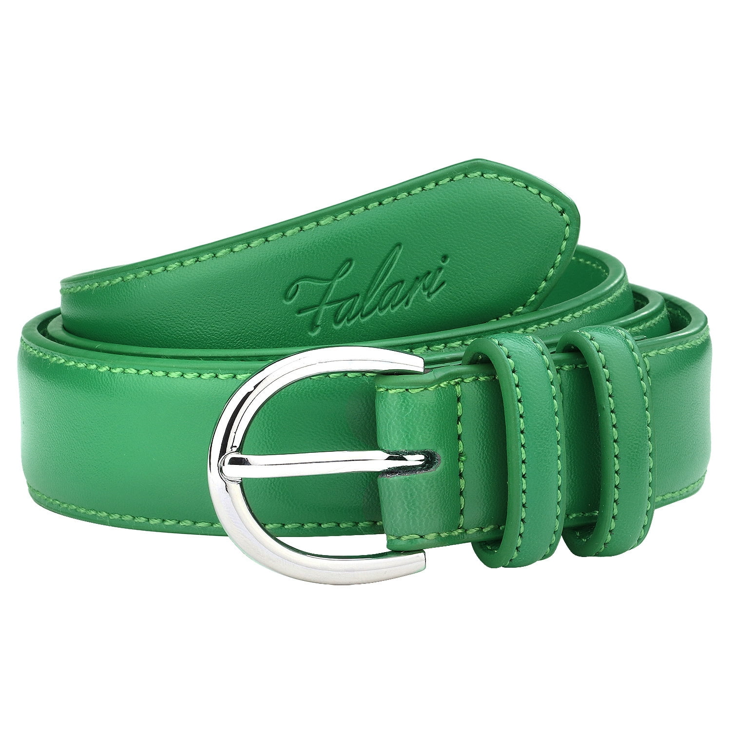 Falari Women Genuine Leather Belt Fashion Dress Belt With Single Prong Buckle Kelly Green S