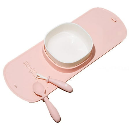 

Gespout Children s Tableware Set Complementary Food Bowl Placemat Plate Fork Spoon Set Silicone Portable Complementary Food Mother and Baby Supplies