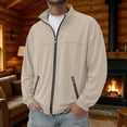 thumbnail image 2 of Men's Suede Leather Jacket Solid Color Long Sleeve Casual Jacket Zip Stand Collar Loose Winter Fall Outerwear with Pockets Basic Daily Outer Coat, 2 of 7