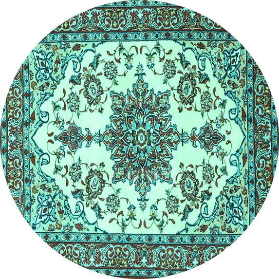 Ahgly Company Indoor Round Medallion Turquoise Blue Traditional Area Rugs, 6' Round