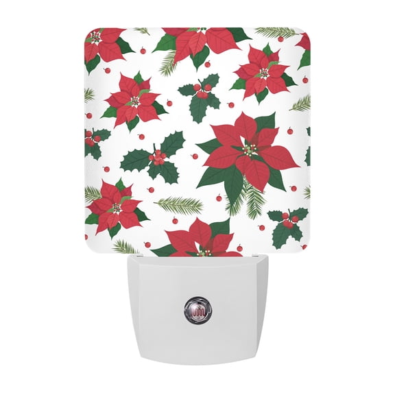 Night Lights Plug into Wall, Christmas Poinsettia LED Night Light with Dusk to Dawn Sensor, Xmas Botanical Berry Decorative Nightlight for Hallway Bathroom Kitchen