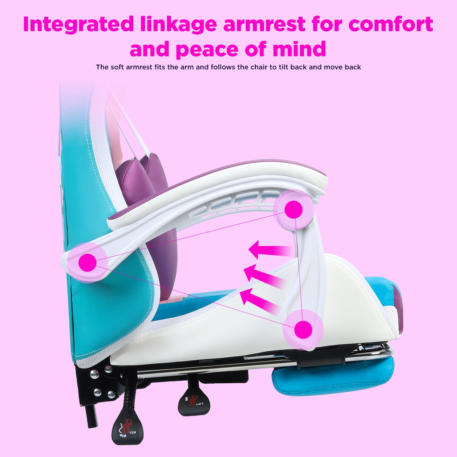 Frogued Computer Chair with Easy Rolling Wheels, Support Up To 300 Pounds, 90 Degrees To 155 Degrees Adjustable Racing Chair, Girls Game Chair, Gaming Chair for Adult