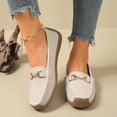 thumbnail image 4 of CushHide Women Ballet Flats Slip On Leather Loafers Beige with Metal Buckle Comfortable Casual Dress Shoes Breathable Work Footwear, 4 of 9