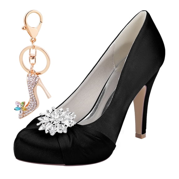 Women's Pumps Stiletto High Heel 8.5CM Rhinestones Bow Satin Party Dress Wedding Shoes