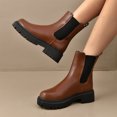 thumbnail image 4 of Dweltoz Women's Chelsea Heeled Ankle Boots Booties Dressy Slip On Lug Sole Short Ankle Booties Pull On Flat Street Style Shoes with Elastic Side,Brown 6.5, 4 of 7