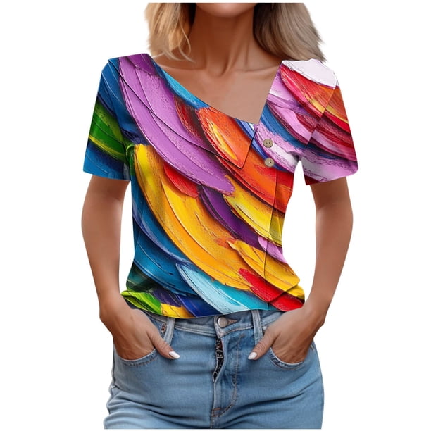 Top de Verano de las Mujeres, Cuello en V Moda Casual de Manga Corta Blusa, Primavera Y Verano Ligero Top
