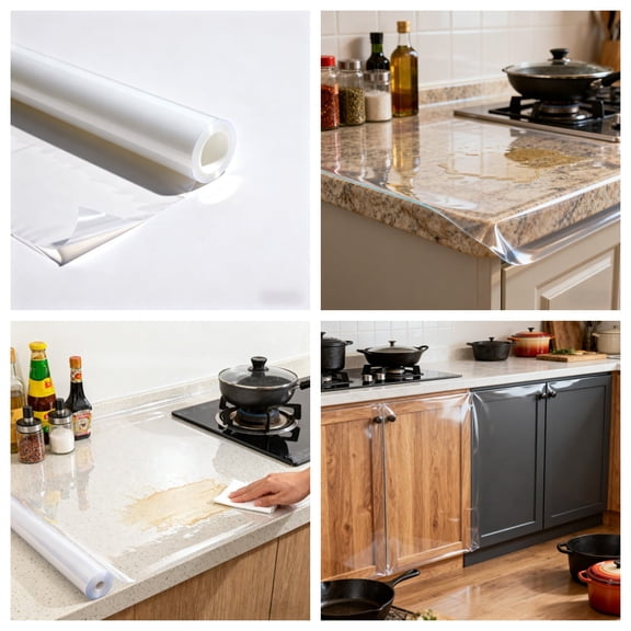 Self-Healing Glossy TPH Cabinet Film 1x5 4.8x5 FT - Waterproof Oil Resistant Peel & Stick for Countertop, Drawer, Easy Clean Kitchen Upgrade