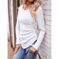 thumbnail image 3 of Solid V Neck T-Shirt, asymmetrical Hem Long Sleeve Top, Women's Clothing, 3 of 4