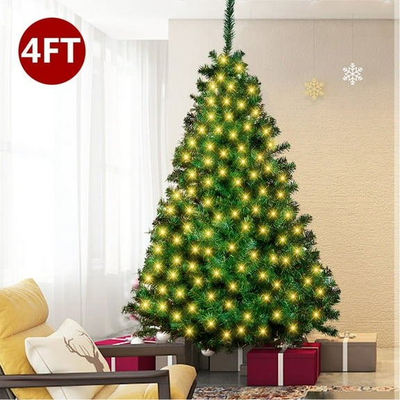 LYYHTY artificial Christmas tree with LED lights - made of PVC material and metal base (300-1000 branches), with fully simulated branches and leaves, suitable for home holiday decoration,4ft