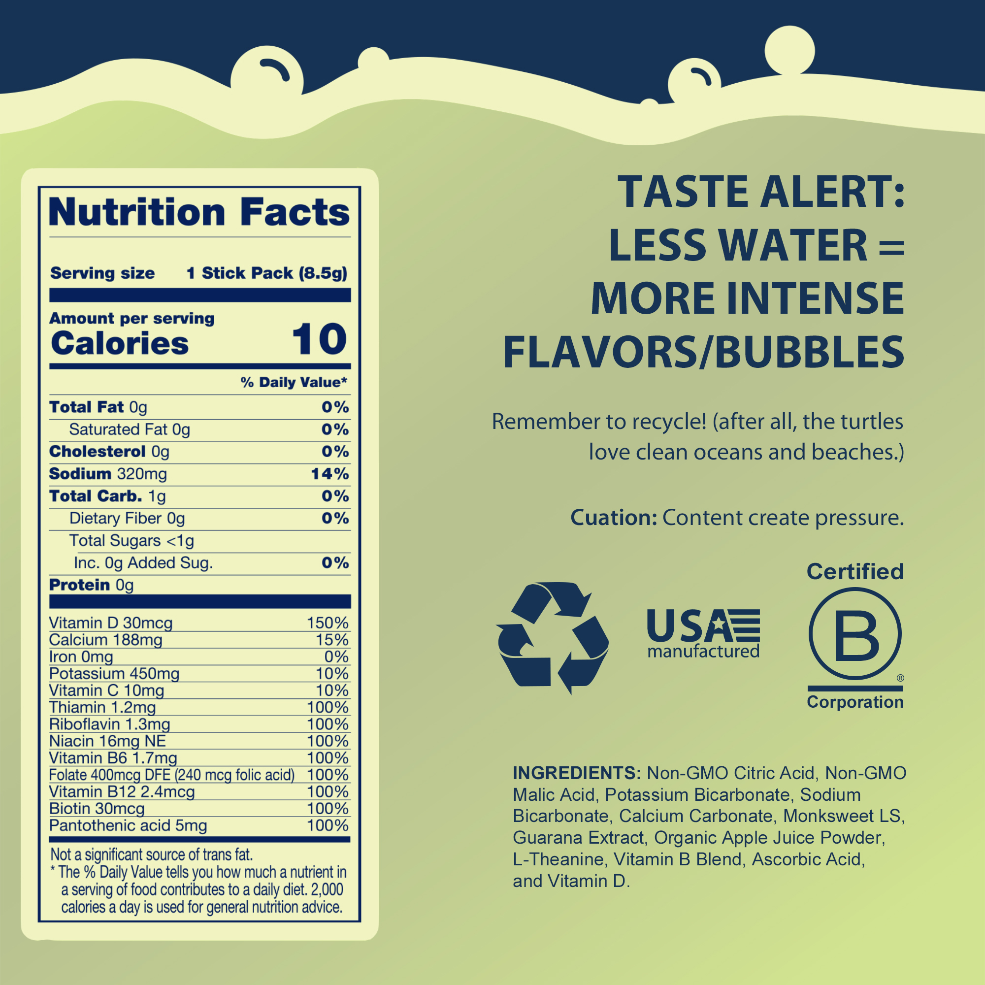 Bobelo Self Carbonating Hydration Packets, Crisp Apple Rush, Electrolytes Powder, 15 Count, 0.3 Oz