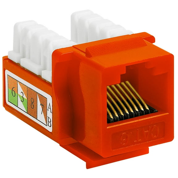 Cmple - RJ45 Keystone Jack 90 Degree Cat6 Keystone Jack Insert Punch Down RJ45 Connectors Female for Wall Plates, Patch Panels, Patch Cables, Ethernet Cables - Orange
