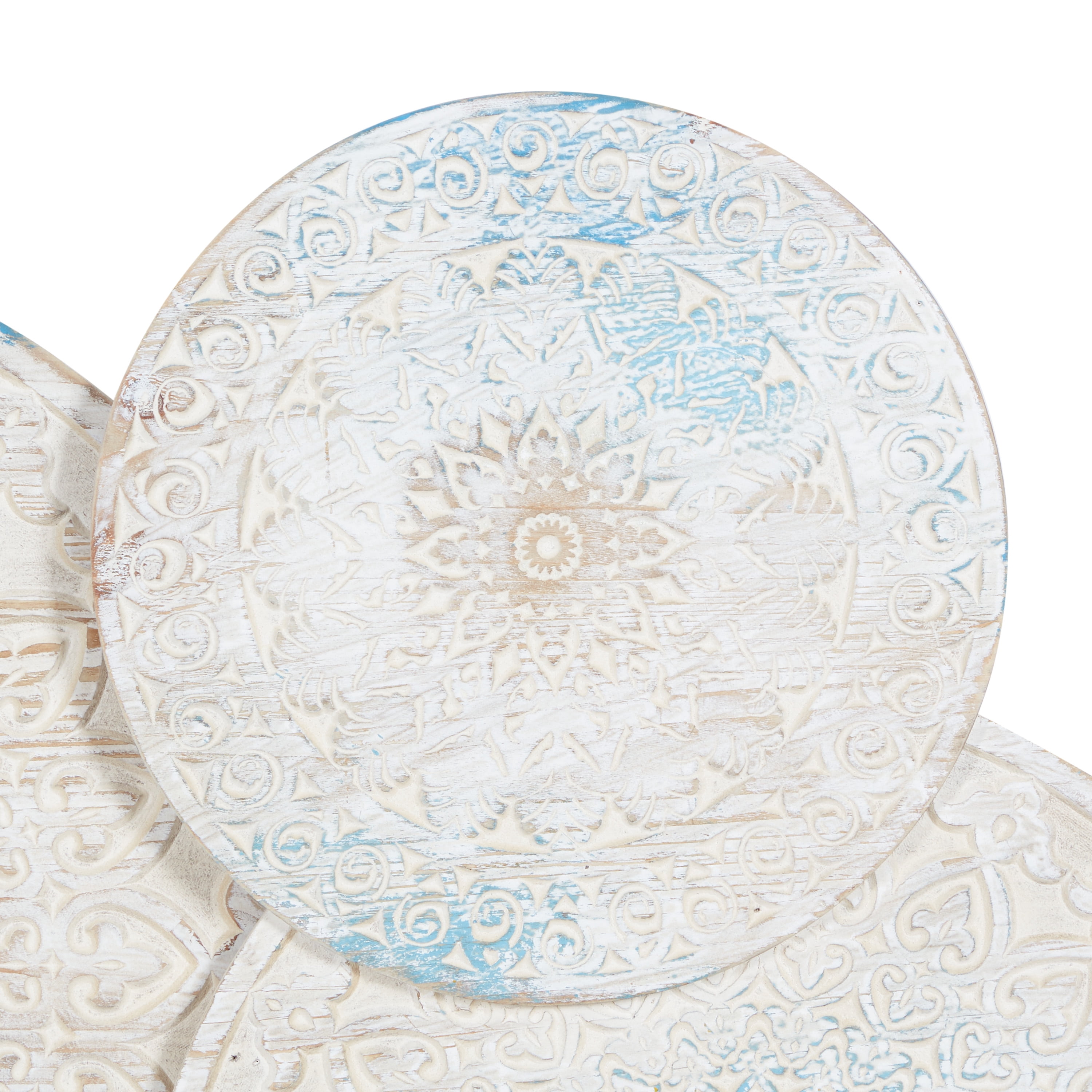 DecMode White Wood Intricately Carved Floral Wall Decor with Mandala Design