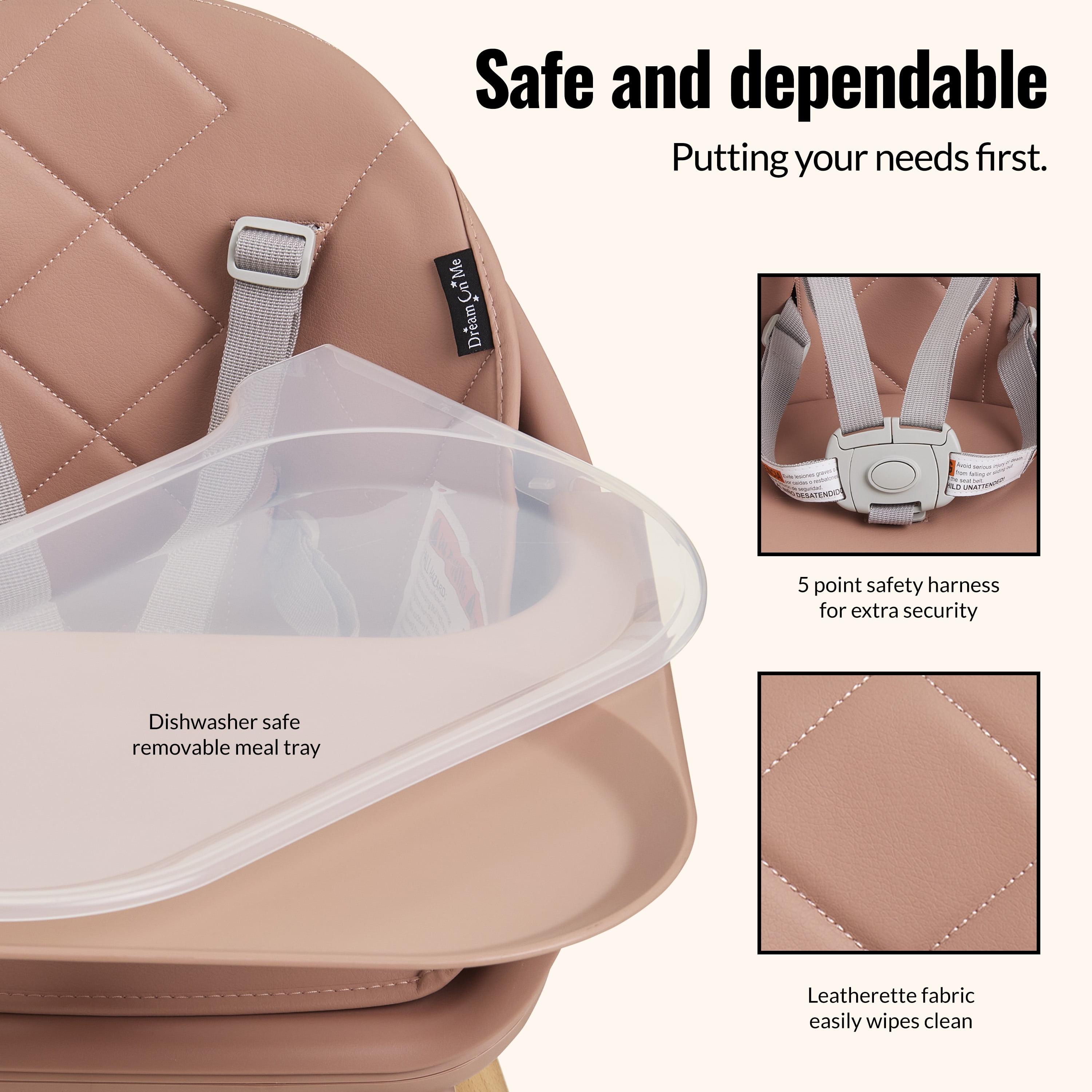 Dream On Me Nibble Nest 3-in-1 Highchair, Pink