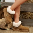 thumbnail image 5 of Womens Winter Snow Boots 2025 Fashion Buckle Cozy Warm Fuzzy Fleece Lining Suede Platform Mid Calf Ankle Booties for Cold Weather Khaki Size 8.5, 5 of 9