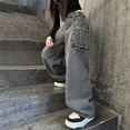 thumbnail image 2 of KAUOD Baggy Cargo Jeans for Girls Kids Wide Leg Baggy Jeans Y2K Distressed Jeans Kids Cargo Pants Loose Distressed Denim Pants, 2 of 9