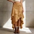 thumbnail image 4 of QHFBli Long Suede Leather Skirt for Women Ruffle Asymmetrical Western Boho Country Cowgirl Skirts, 4 of 9