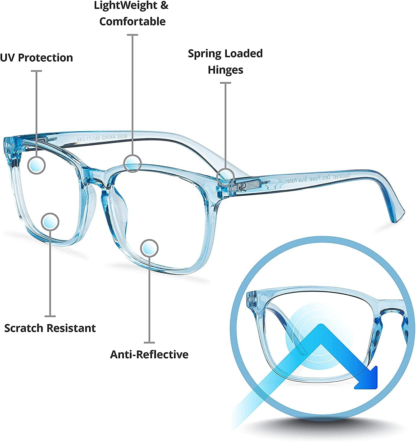 Readerest Blue Light Blocking Reading Glasses Light Blue 275 Magnification