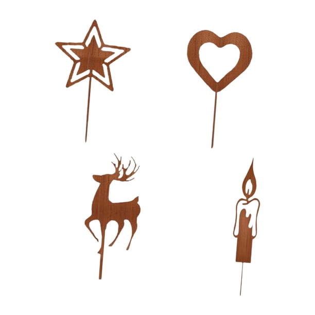 Estacas de jardín navideñas, letreros navideños para jardín, estatuas artísticas, micropaisaje decorativo Juego de 4 piezas estilo E