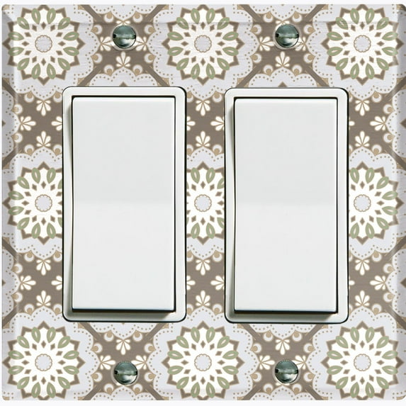 Metal Light Switch Plate Cover Mandala Green Tan Floral Pattern Damask MDL108