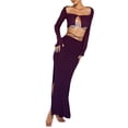 thumbnail image 4 of VISgogo, conjunto de ropa de moda para mujer, Tops cortos de manga larga de Color sólido con falda larga dividida de cintura alta de vendaje VISgogo moda, 4 of 9
