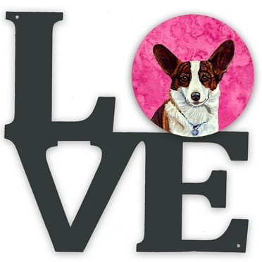Carolines Treasures LH9378PKWALV Pink Corgi Metal Wall Artwork LOVE 12X12 multicolor