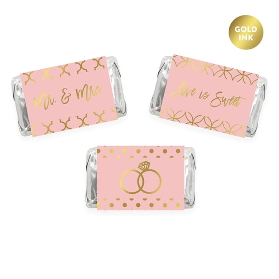 Blush Pink and Metallic Gold Confetti Polka Dots, Chocolate Minis Labels, Fits Hershey's Miniatures, 36-pack