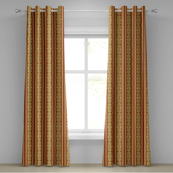 Ambesonne Orient Grommet Curtain, Middle East Swirl Motif, 50" x 84", Ruby Pale Coffee Cream